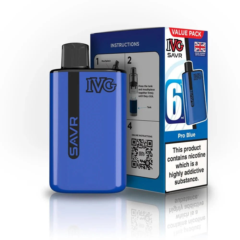 IVG SAVR 3000 Disposable Starter Vape Device - Pack of 5 - Eliquid Base - Pro Blue